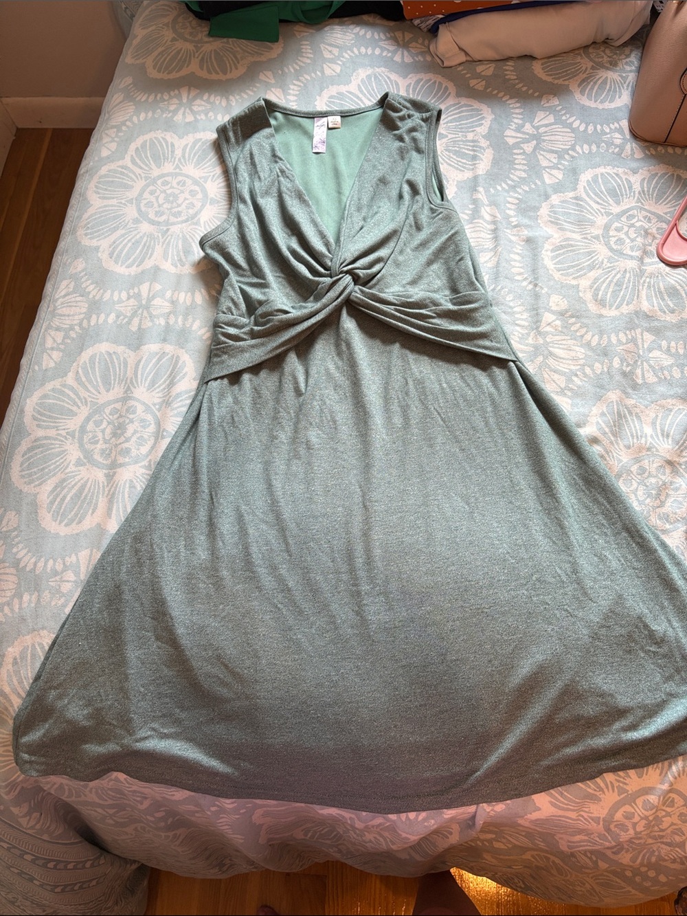Alya Twist-Front Sleeveless Midi Dress in Sage